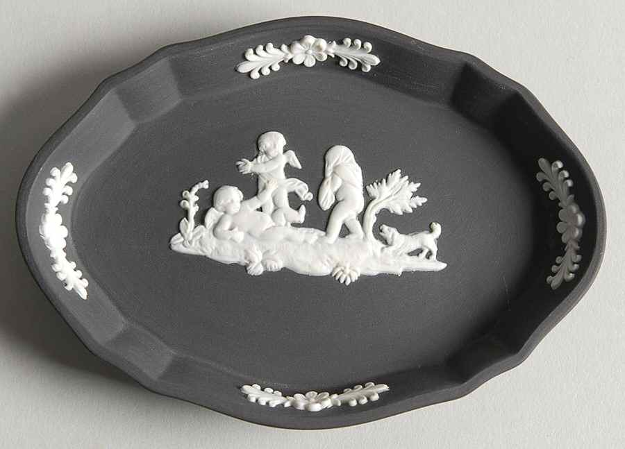 Cream Color on Black Jasperware Silver Tray by Wedgwood-1