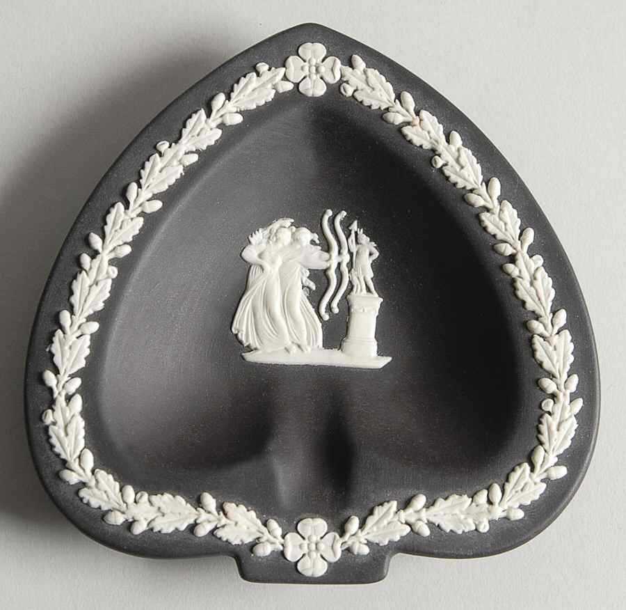 Cream Color on Black Jasperware Small Spade Shape Ashtray by Wedgwood-1