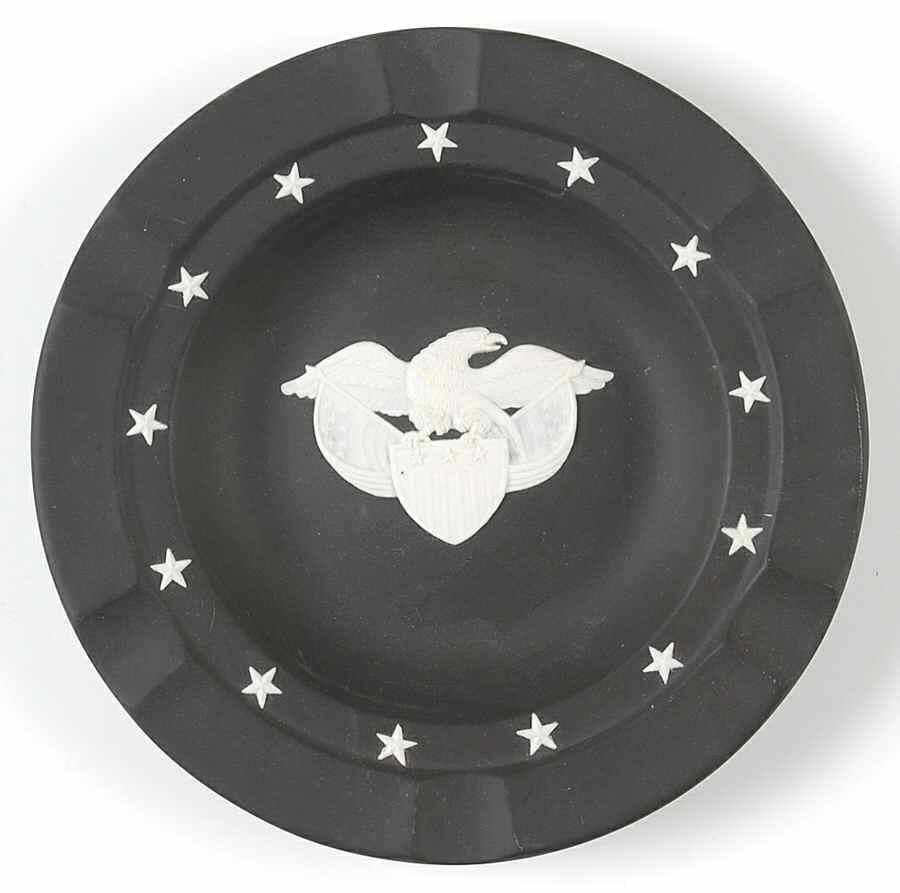 Cream Color on Black Jasperware Executive Ashtray by Wedgwood-1