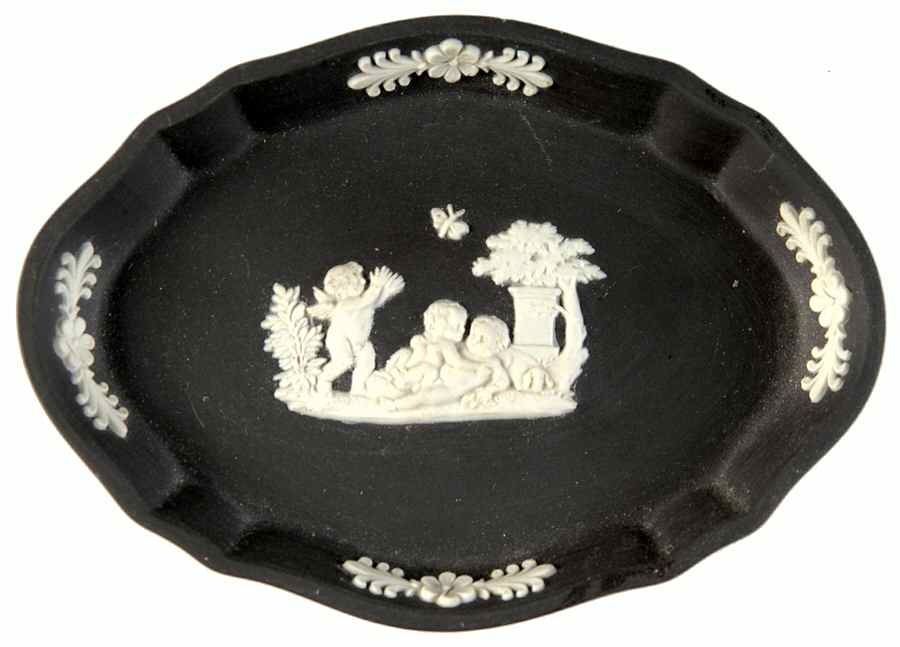 Cream Color on Black Jasperware Silver Tray by Wedgwood-1