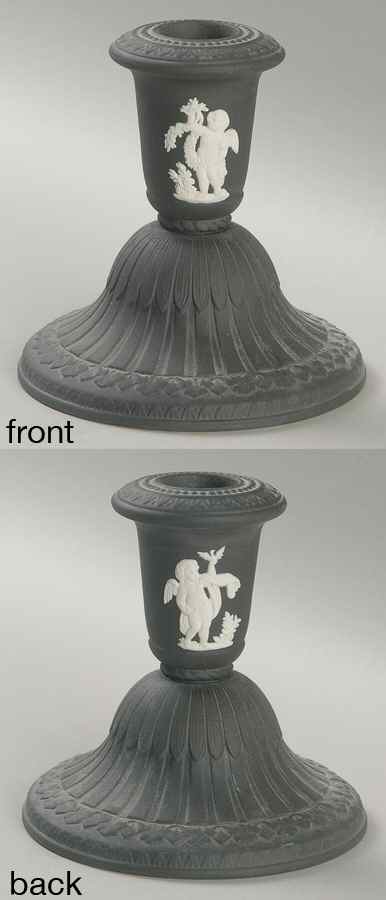 Cream Color on Black Jasperware Small Candlestick by Wedgwood-1