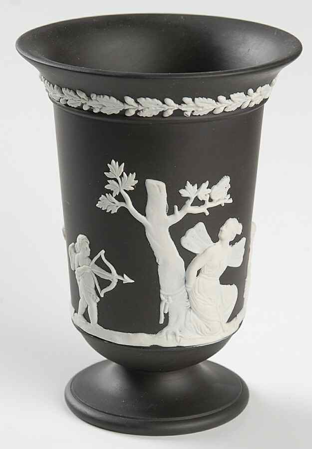 Cream Color on Black Jasperware 5" Vase by Wedgwood-1