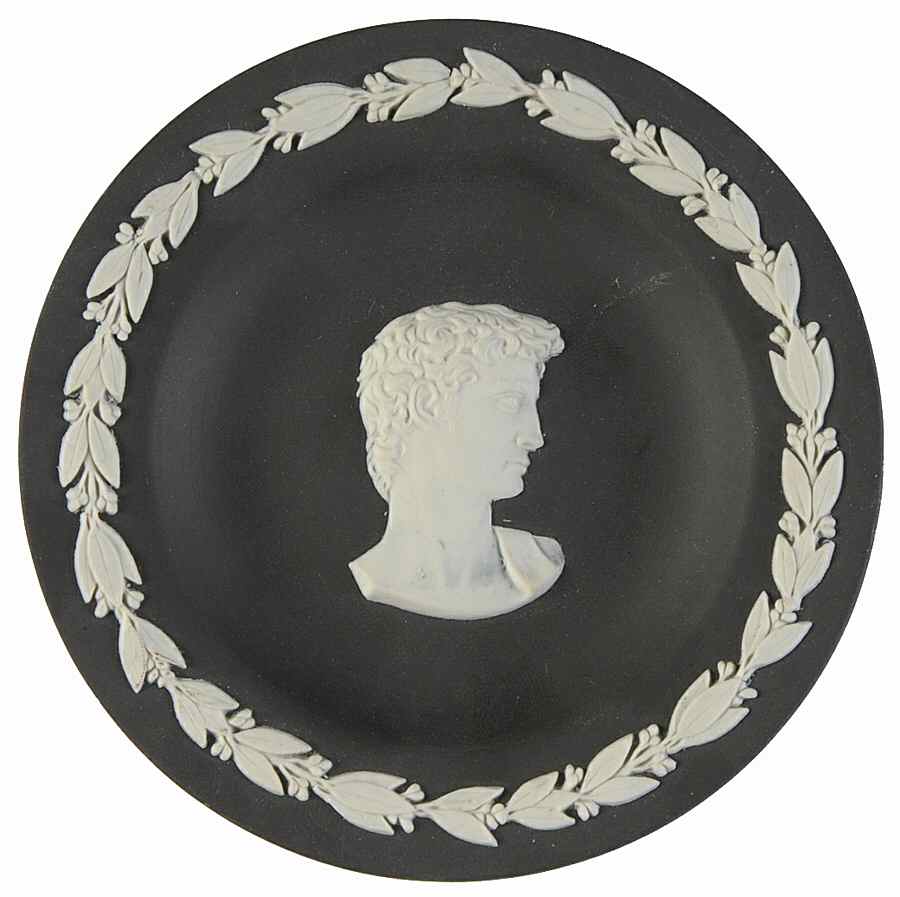 Cream Color on Black Jasperware Round Personality Tray by Wedgwood-1
