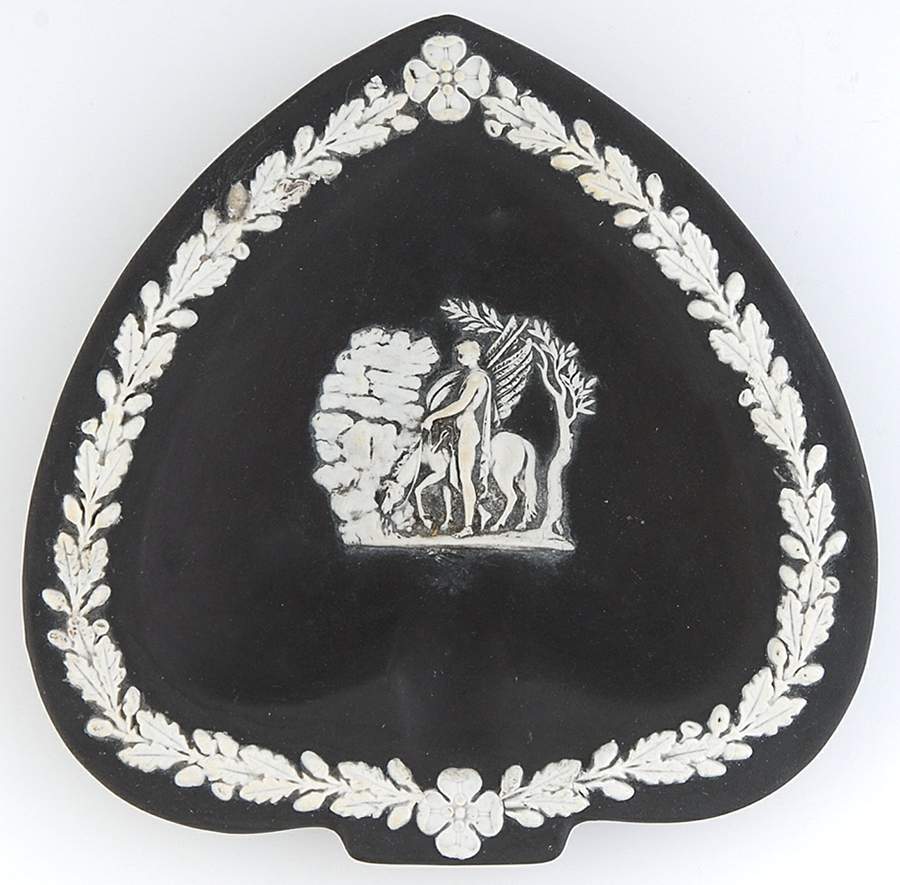 Cream Color on Black Jasperware Small Spade Shape Ashtray by Wedgwood-1