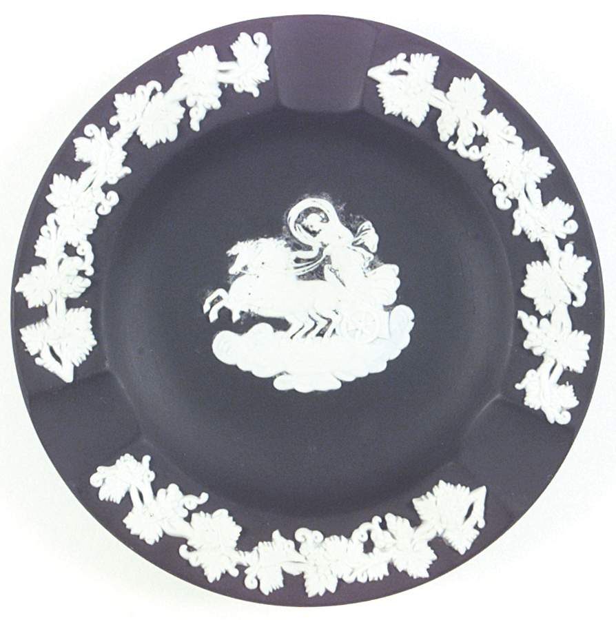 Cream Color on Black Jasperware 3 Slot Round Ashtray by Wedgwood-1