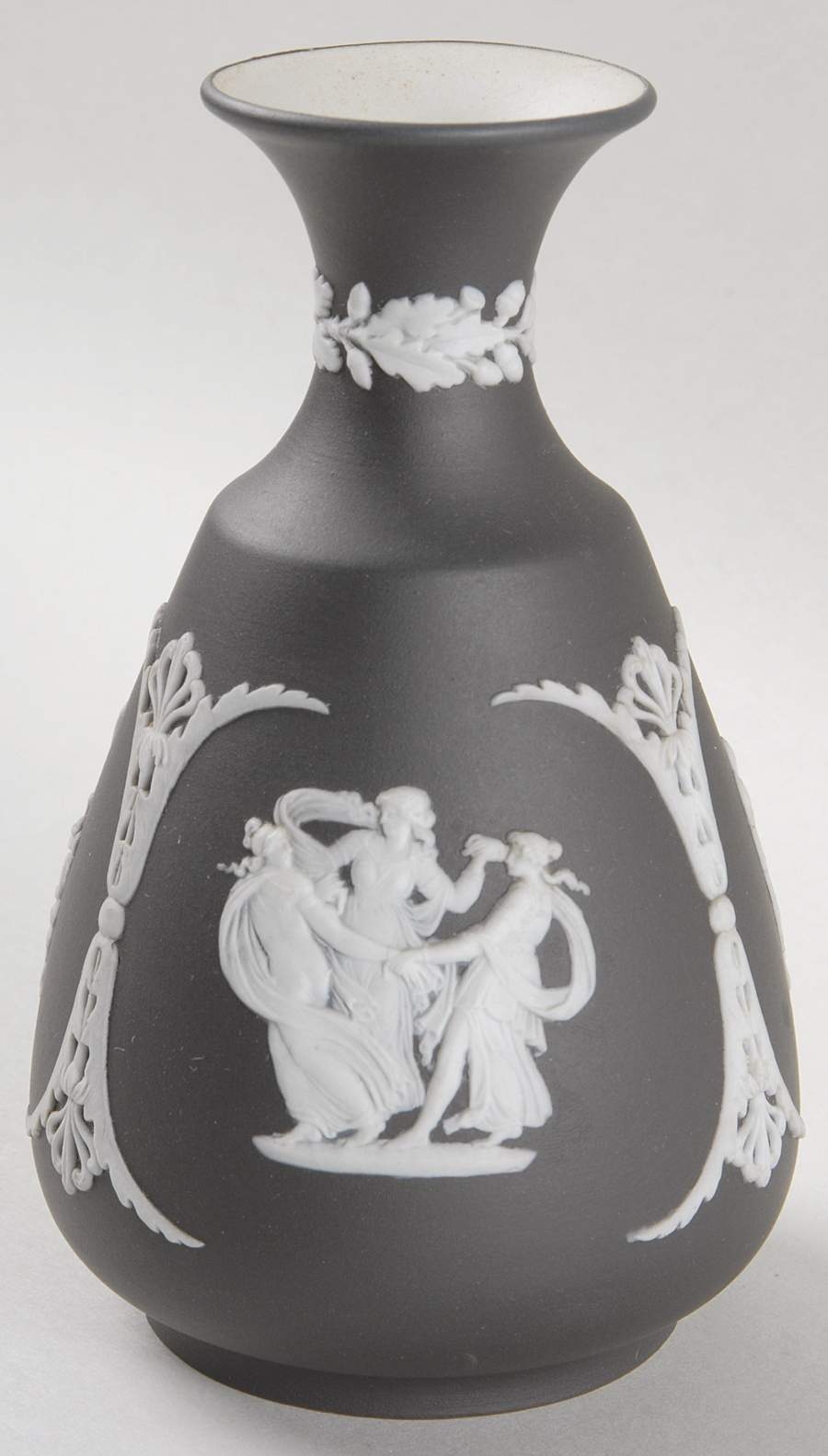 Cream Color on Black Jasperware 5" Cameo Bud Vase by Wedgwood-1
