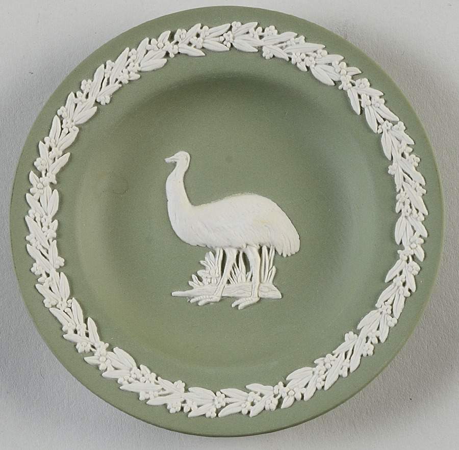 Cream Color on Celadon Jasperware 4" Round Tray by Wedgwood-1
