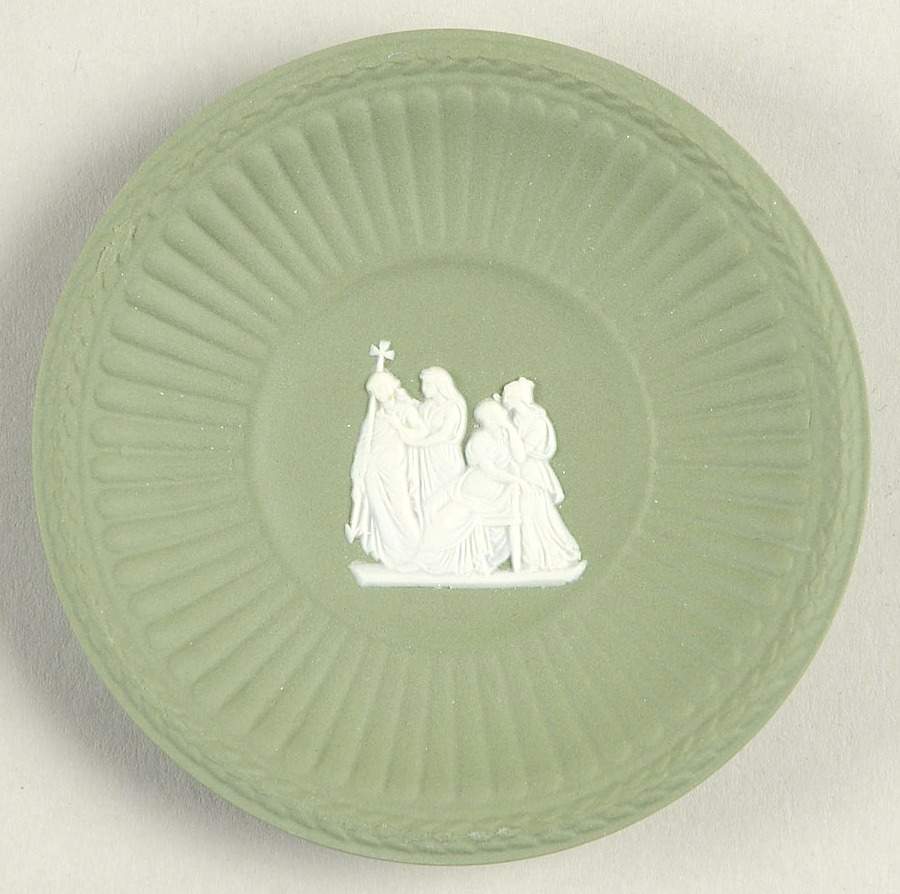 Cream Color on Celadon Jasperware Butter Pat by Wedgwood-1