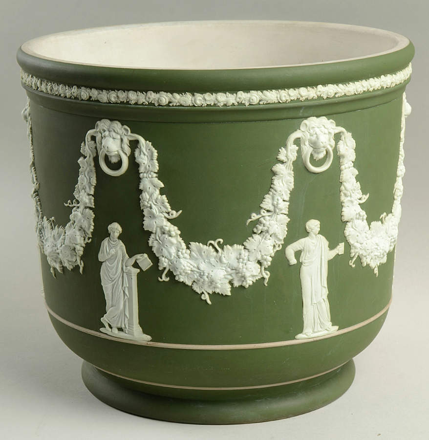 Cream Color on Celadon Jasperware 9" Jardiniere by Wedgwood-1