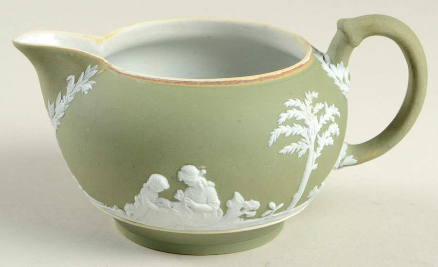 Cream Color on Celadon Jasperware Creamer by Wedgwood-1
