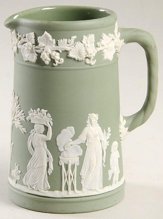Cream Color on Celadon Jasperware Medium Trojan Jug by Wedgwood-1