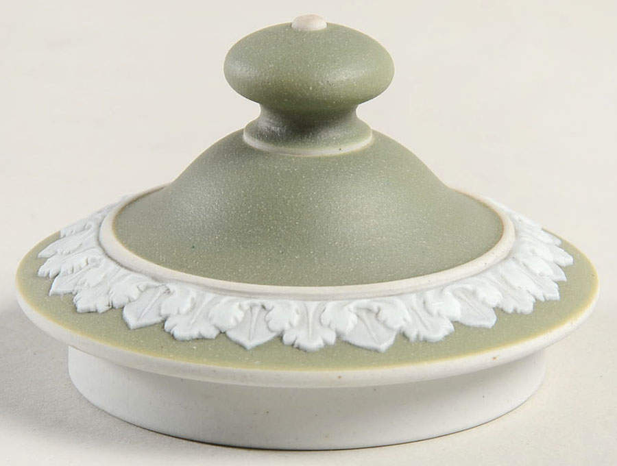 Cream Color on Celadon Jasperware Lid for Mini Sugar Bowl by Wedgwood-1