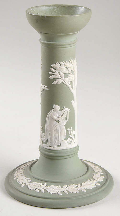 Cream Color on Celadon Jasperware 6" Candlestick by Wedgwood-1