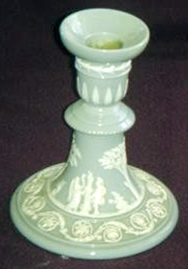 Cream Color on Celadon Jasperware 5" Candlestick by Wedgwood-1