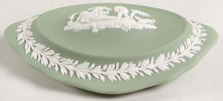 Cream Color on Celadon Jasperware Silver/Candy Box-Lid by Wedgwood-1