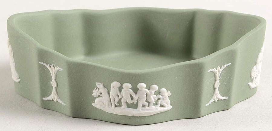 Cream Color on Celadon Jasperware Silver/Candy Box-No Lid by Wedgwood-1