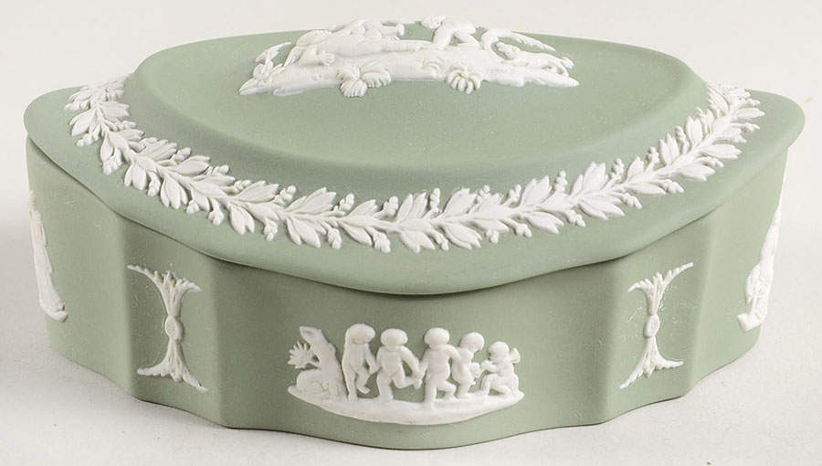 Cream Color on Celadon Jasperware Silver/Candy Box & Lid by Wedgwood-1