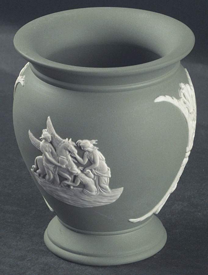 Cream Color on Celadon Jasperware Cameo Posey Pot by Wedgwood-1