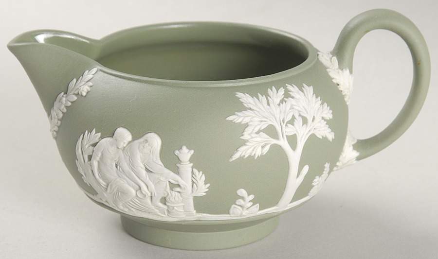 Cream Color on Celadon Jasperware Creamer by Wedgwood-1
