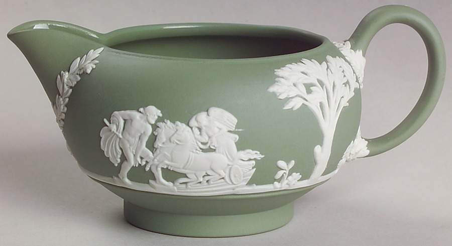 Cream Color on Celadon Jasperware Mini Creamer by Wedgwood-1