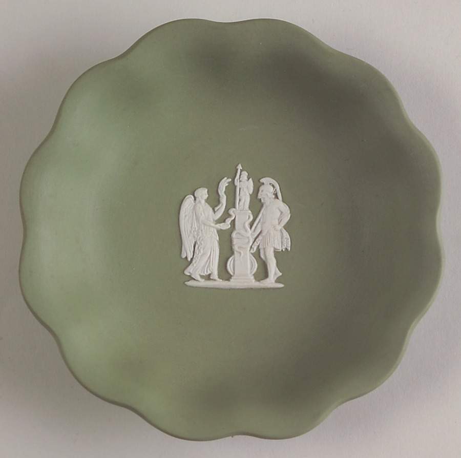 Cream Color on Celadon Jasperware Round Scalloped Compotier by Wedgwood-1