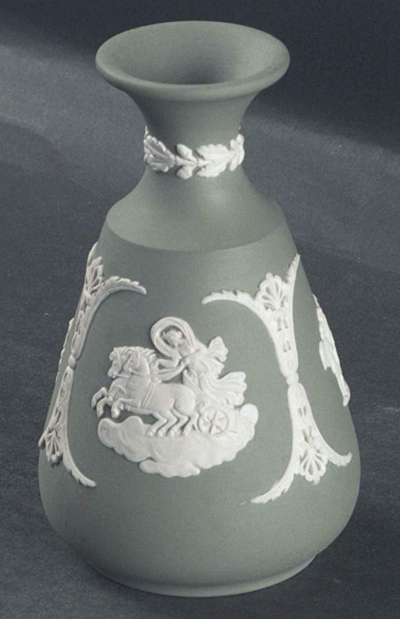 Cream Color on Celadon Jasperware Vase-Bud-Cameo by Wedgwood-1