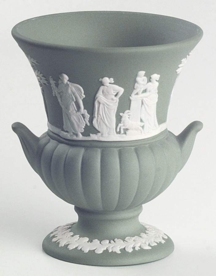 Cream Color on Celadon Jasperware 3" Mini Bud Vase by Wedgwood-1