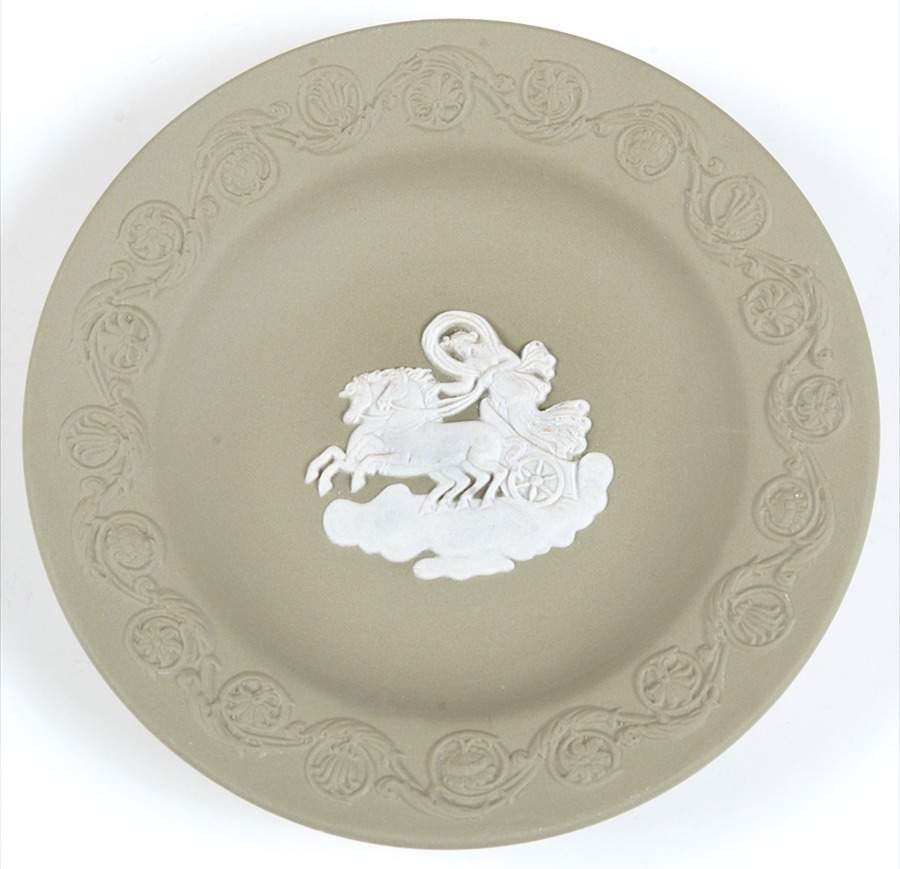 Cream Color on Celadon Jasperware Patrician Tray by Wedgwood-1
