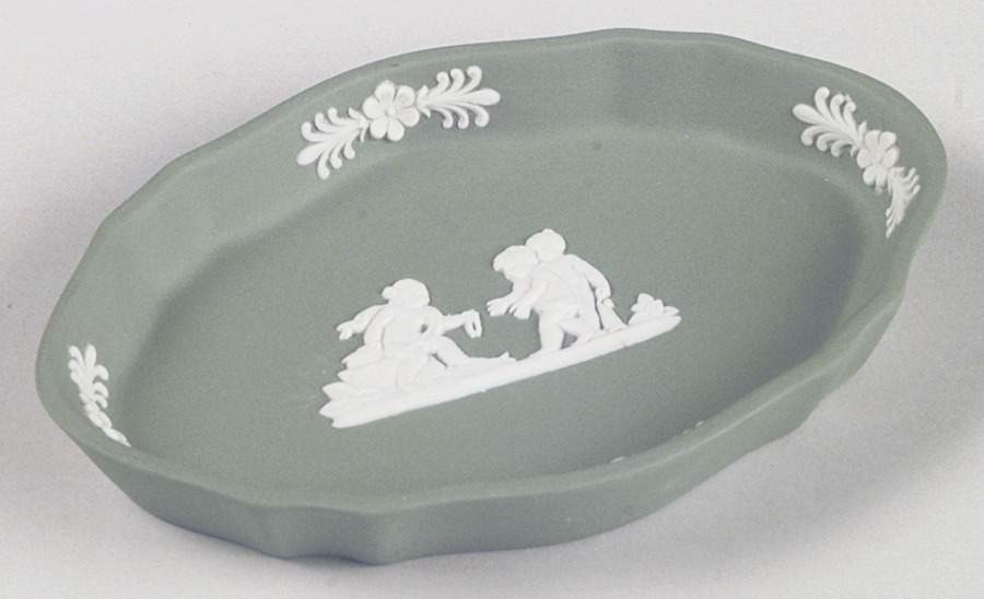 Cream Color on Celadon Jasperware Silver Tray by Wedgwood-1