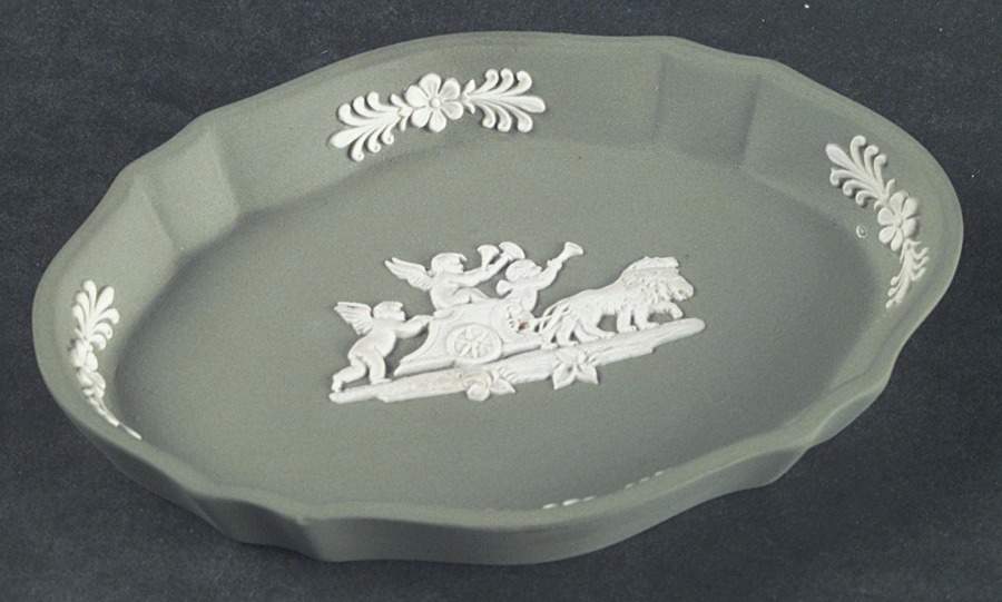 Cream Color on Celadon Jasperware Silver Tray by Wedgwood-1