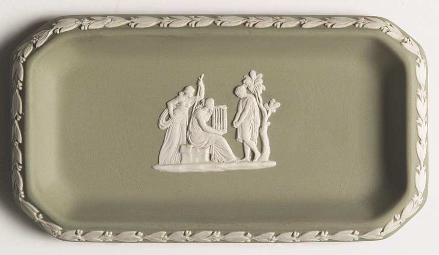Cream Color on Celadon Jasperware 6" Oblong Tray by Wedgwood-1