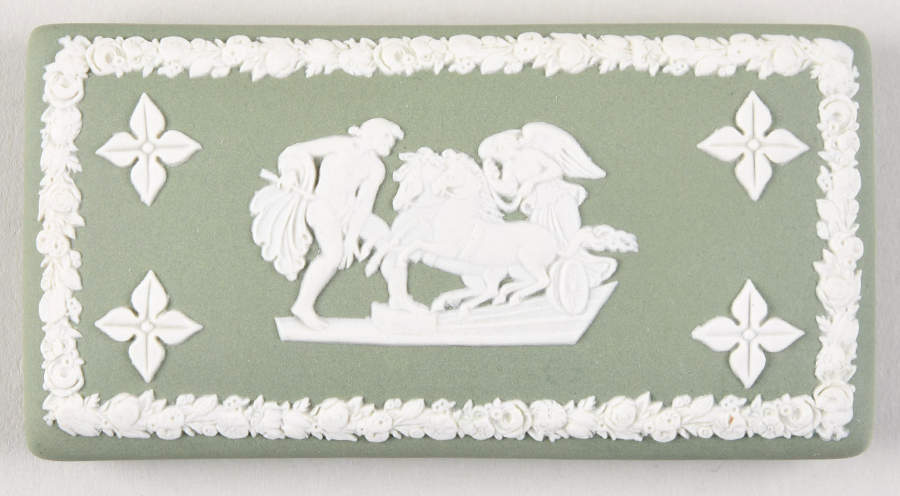 Cream Color on Celadon Jasperware Lid for 3" Rectangular Box by Wedgwood-1