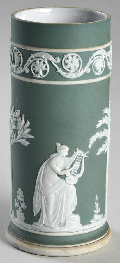 Cream Color on Teal Jasperware 5" Spill Vase by Wedgwood-1