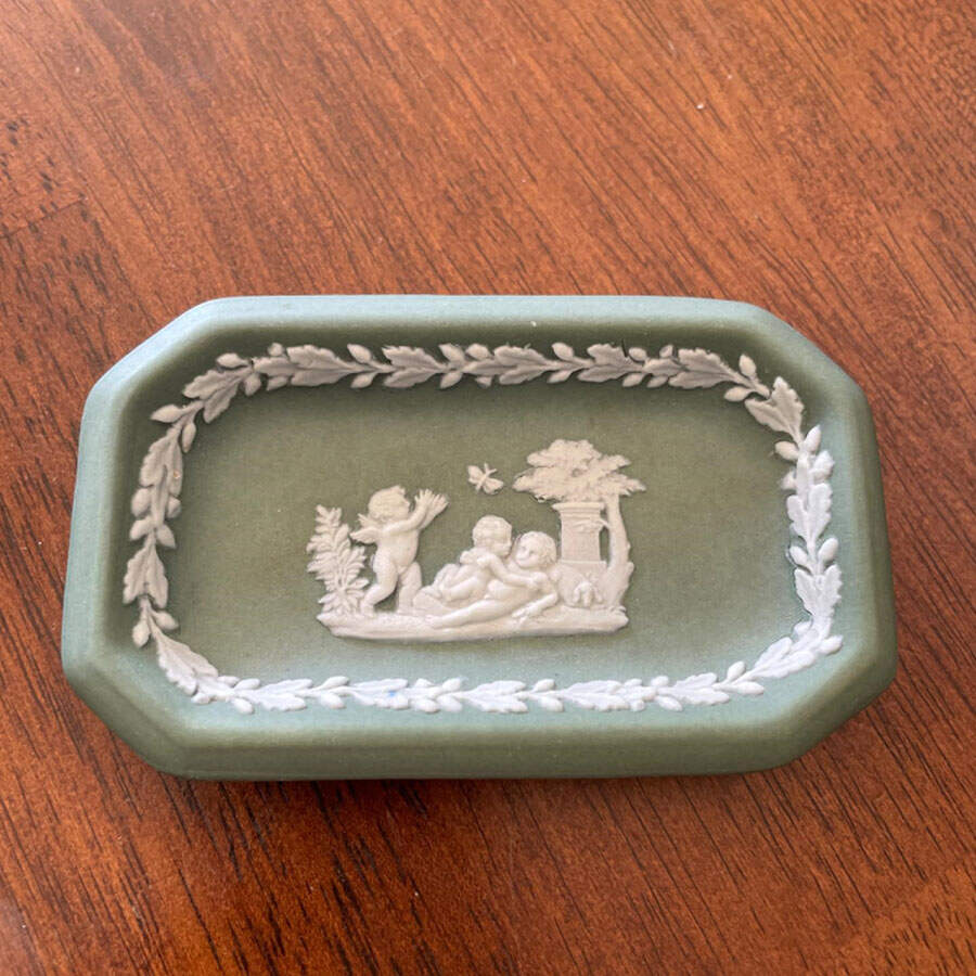 Cream Color on Celadon Jasperware Tray Pin by Wedgwood-1