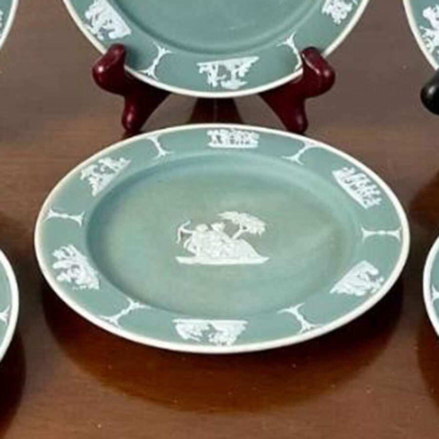 Cream Color on Celadon Jasperware 6" Round Tray by Wedgwood-1