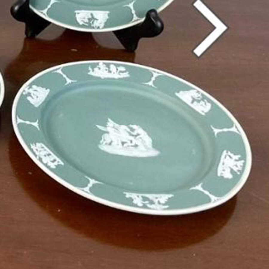Cream Color on Celadon Jasperware 6" Round Tray by Wedgwood-1