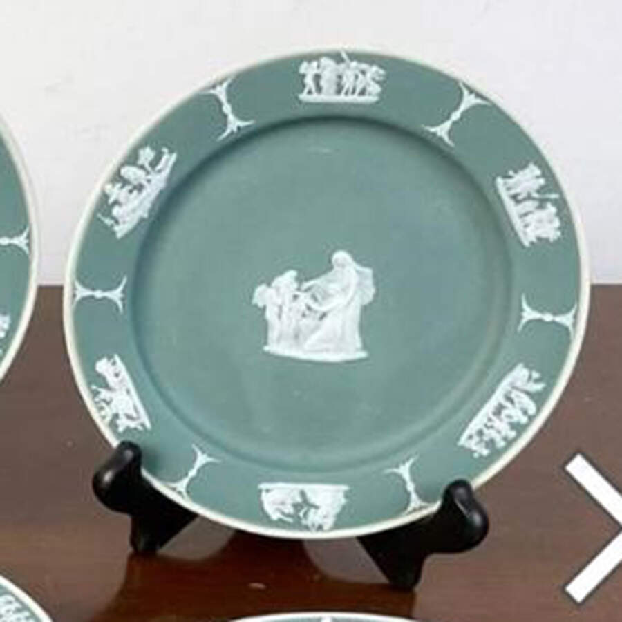 Cream Color on Celadon Jasperware 6" Round Tray by Wedgwood-1