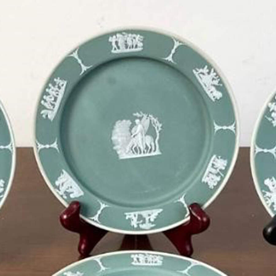 Cream Color on Celadon Jasperware 6" Round Tray by Wedgwood-1
