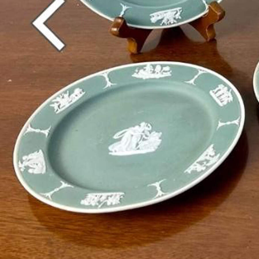 Cream Color on Celadon Jasperware 6" Round Tray by Wedgwood-1