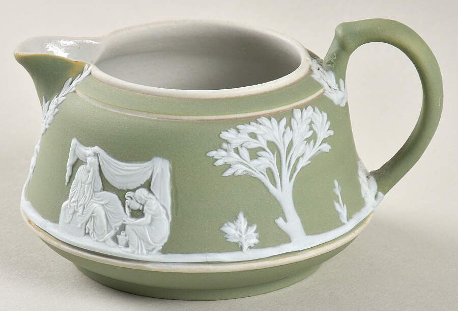 Cream Color on Celadon Jasperware Mini Creamer by Wedgwood-1
