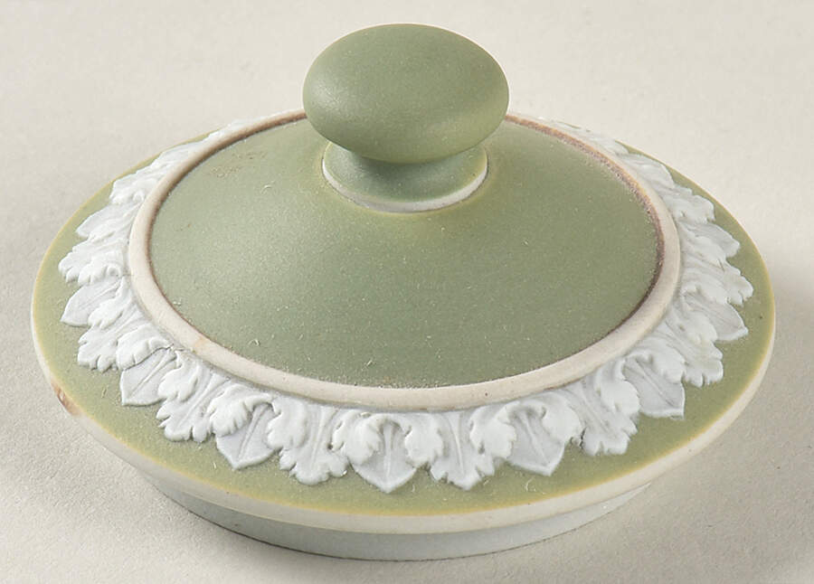 Cream Color on Celadon Jasperware Lid for Sugar Bowl by Wedgwood-1