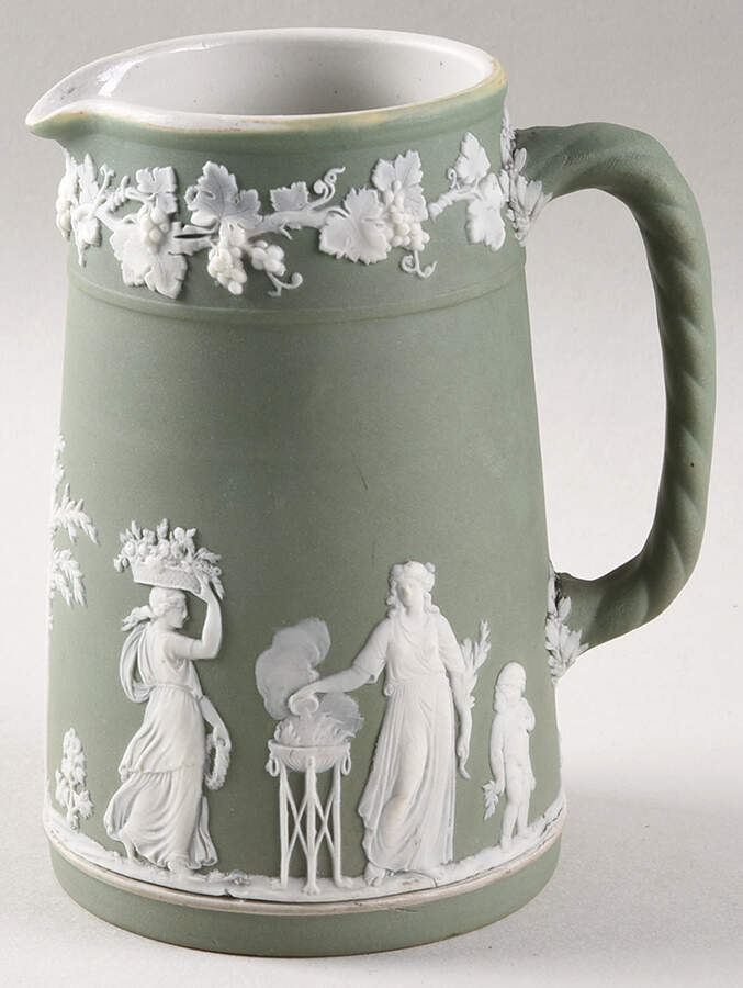 Cream Color on Celadon Jasperware Large Trojan Jug by Wedgwood-1