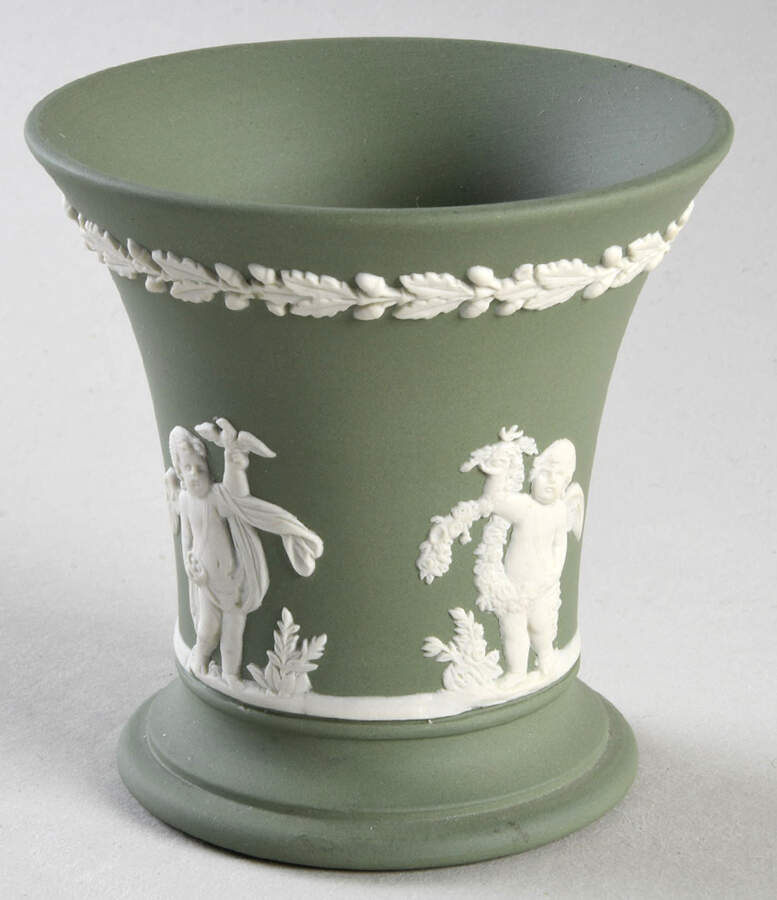 Cream Color on Celadon Jasperware 3" Vase by Wedgwood-1
