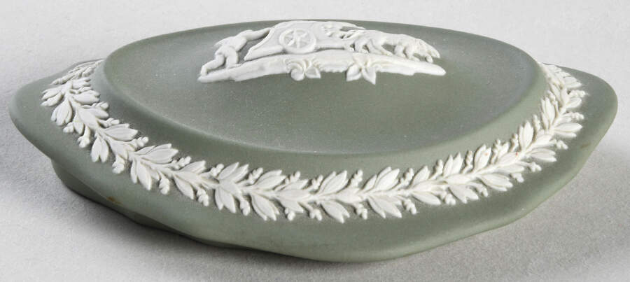 Cream Color on Celadon Jasperware Lid for Silver/Candy Box by Wedgwood-1