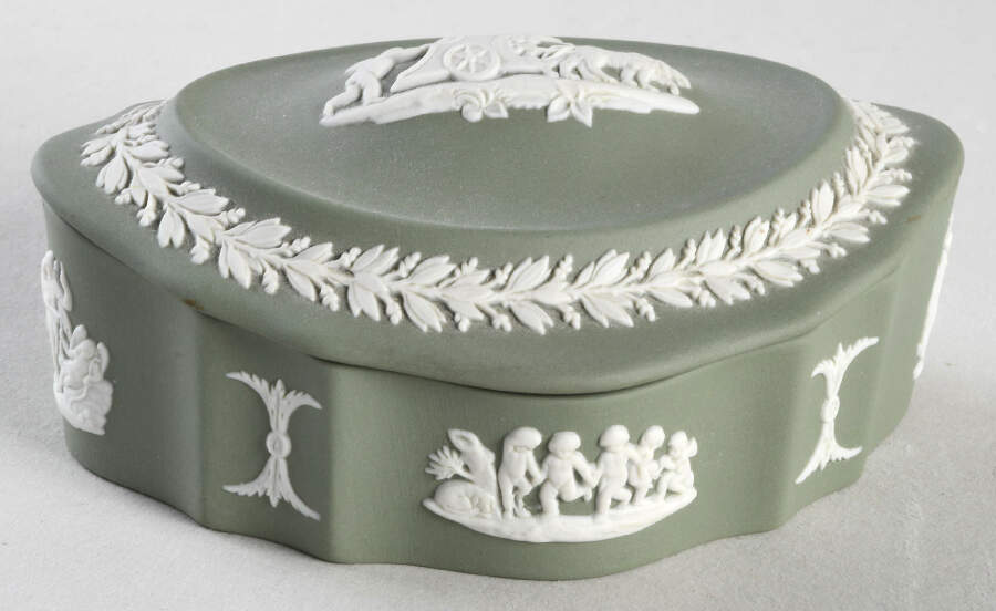 Cream Color on Celadon Jasperware Silver/Candy Box & Lid by Wedgwood-1