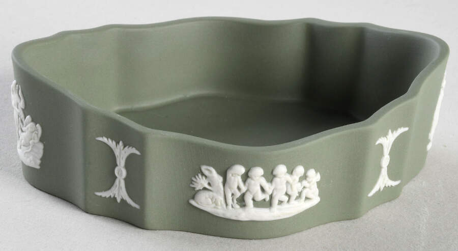 Cream Color on Celadon Jasperware Silver/Candy Box No Lid by Wedgwood-1