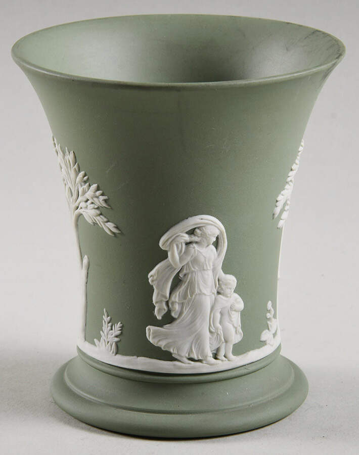 Cream Color on Celadon Jasperware 3" Vase by Wedgwood-1
