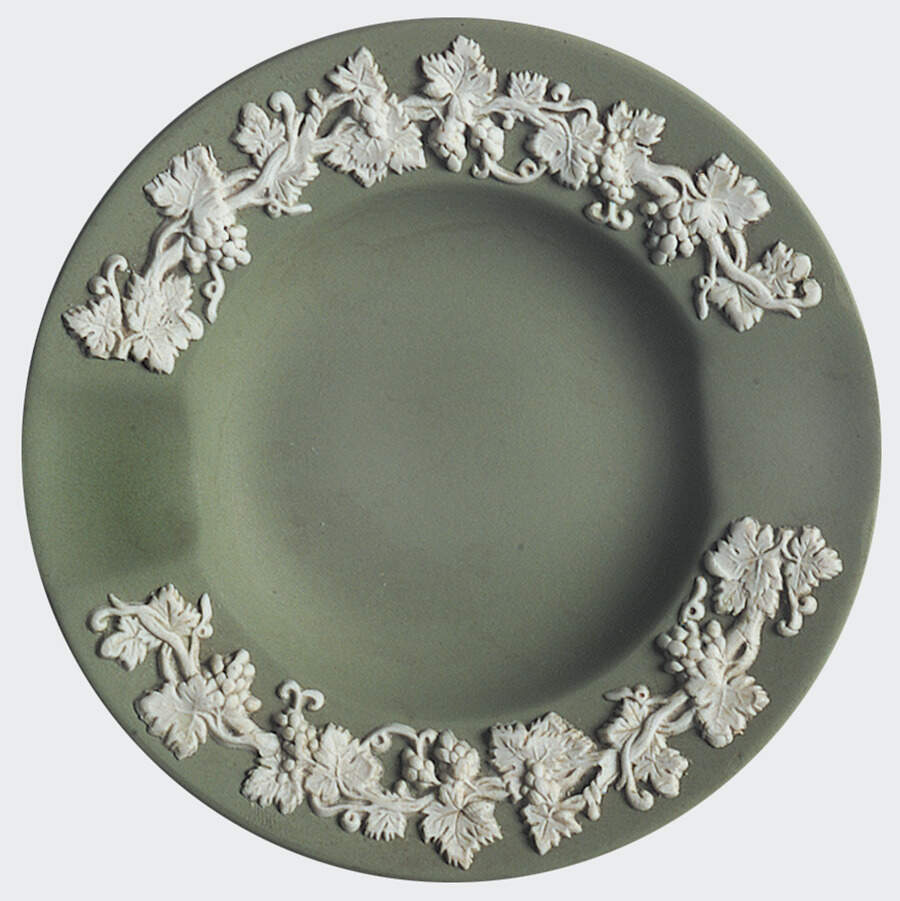 Cream Color on Celadon Jasperware 2 Slot Round Ashtray by Wedgwood-1