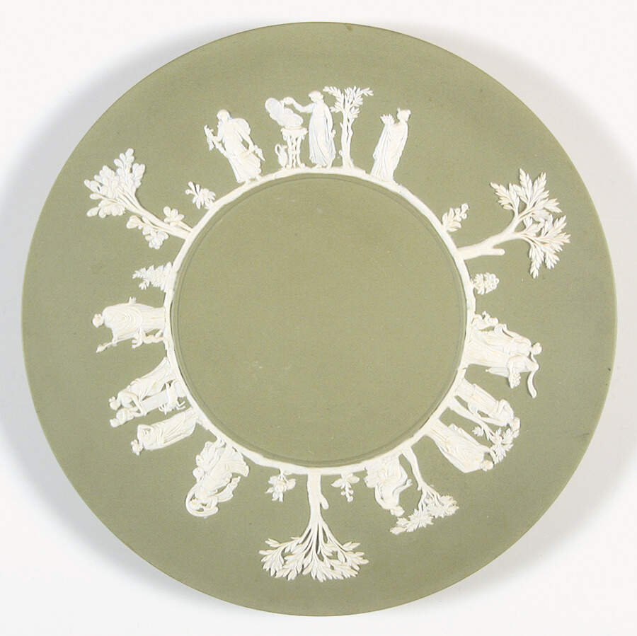 Cream Color on Celadon Jasperware Cake Plate by Wedgwood-1