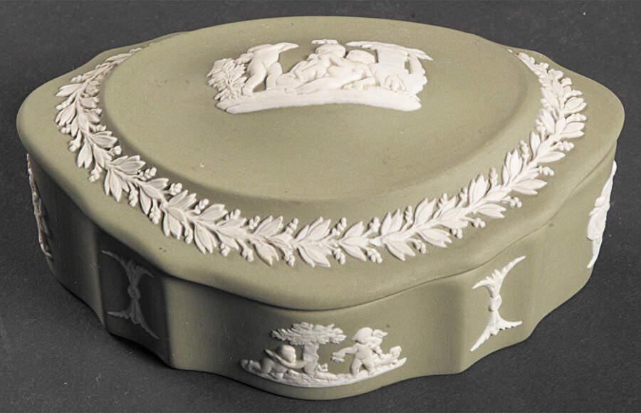 Cream Color on Celadon Jasperware Silver/Candy Box & Lid by Wedgwood-1
